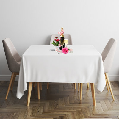 Neel Blue 54X54 Inch Square Linen TableclothPremium Polyester Dining Table CoverWhite from B&Q
