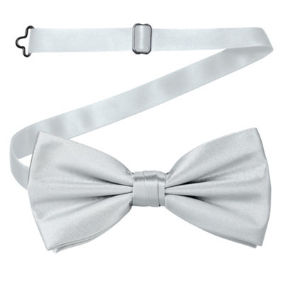 Neel Blue Men's Bow Ties Colourful Plain Solid Satin Polyester Adjustable Pre-TiesSilver from B&Q
