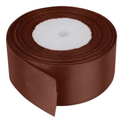 Neel Blue 40mm Brown Double Sided Satin Polyester Ribbon Roll25 Metres from B&Q