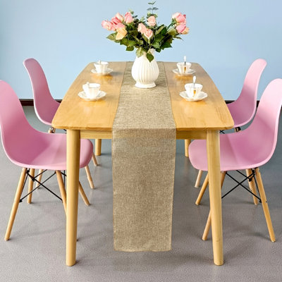 Neel Blue 29Cm X 275Cm Plain Hessian Table RunnerBeige from B&Q
