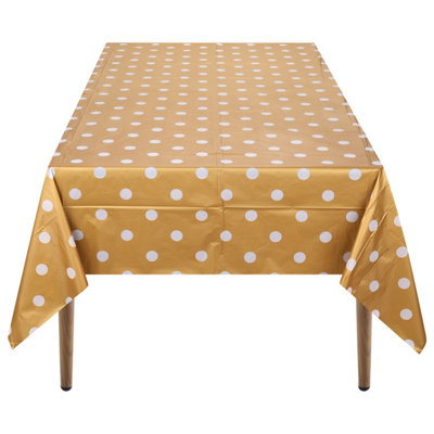 Neel Blue 54"x108" Plastic Tablecloth With Polka Dot Disposable Table CoverGold from B&Q