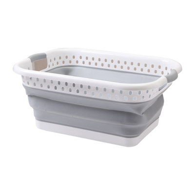 Neel Blue Grey Plastic Foldable Laundry Basket39L from B&Q