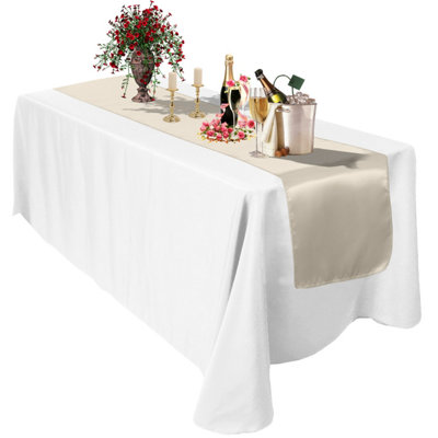 Neel Blue 11X 108 Inch Plain Satin Silk Table RunnerIvory from B&Q