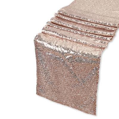 Neel Blue Blue Neel 11X108 Inch Shimmer Sequin Table Runner Glitter Fabric, Nude