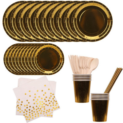 Neel Blue Gold Party Tableware Disposable Dinnerware SetBaby Blue from B&Q