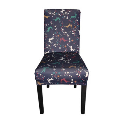 Neel Blue Christmas Chair CoversReindeer & Snowflakes PrintedRed1Pc from B&Q