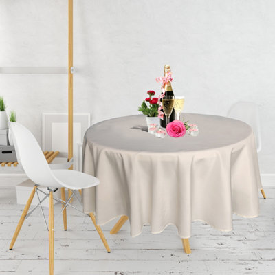 Neel Blue 70 Inch Round Linen TableclothPremium Polyester Dining Table CoverIvory from B&Q