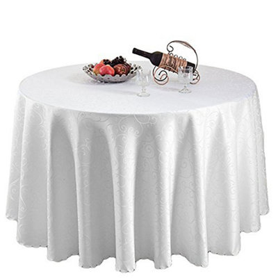 Neel Blue 132 Inch Round Damask TableclothOverlay Branch Swirl PatternWhite from B&Q