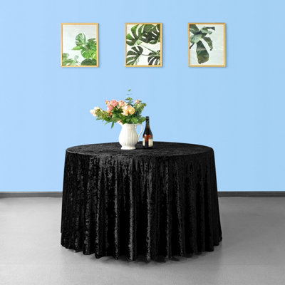 Neel Blue Diamond Velvet Round TableclothBlack 108 Inch from B&Q