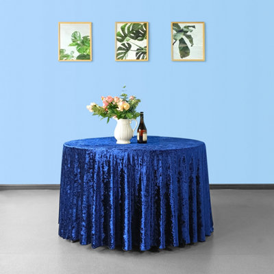 Neel Blue Diamond Velvet Round TableclothNavy Blue 120 Inch from B&Q