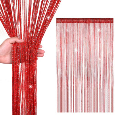 Neel Blue String Curtains Glitter Fringe Panel Fly Screen Doorway Tassel Curatin200Cm X 90CmRed from B&Q