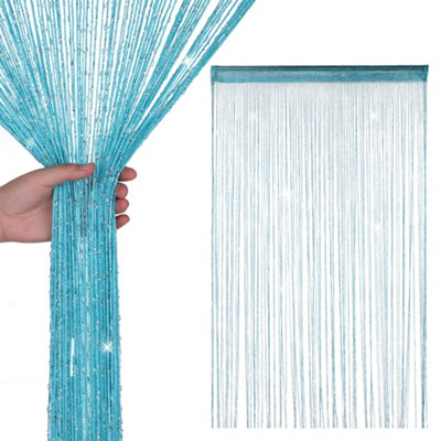 Neel Blue String Curtains Glitter Fringe Panel Fly Screen Doorway Tassel Curatin200Cm X 90CmTurquoise from B&Q