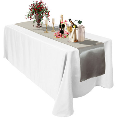 Neel Blue 11X 108 Inch Plain Satin Silk Table RunnerSilver from B&Q