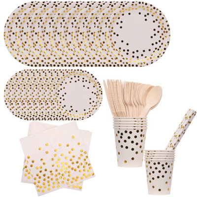 Neel Blue Polka Dot Party Tableware Disposable Dinnerware SetWhite from B&Q