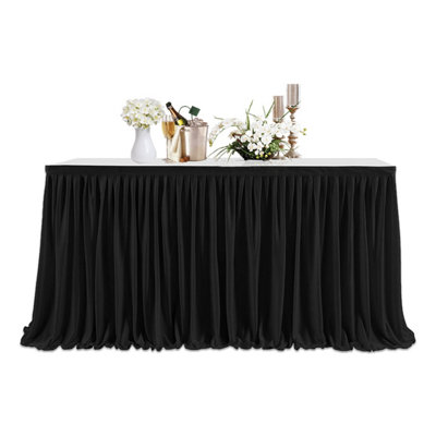 Neel Blue Table Skirt, 17Ft Pleated Polyester Table Skirts, Black