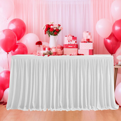  Table Skirt, 17Ft Pleated Polyester Table Skirts, White
