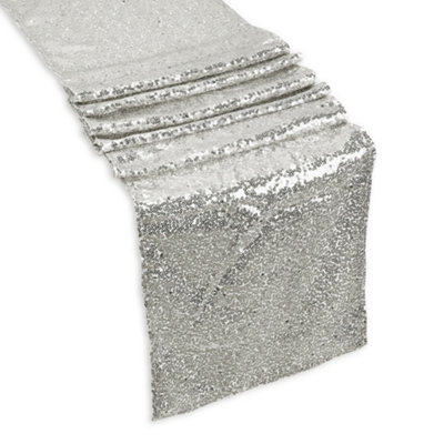 Neel Blue Blue/Silver Neel 11X108 Inch Shimmer Sequin Table Runner Glitter Fabric,