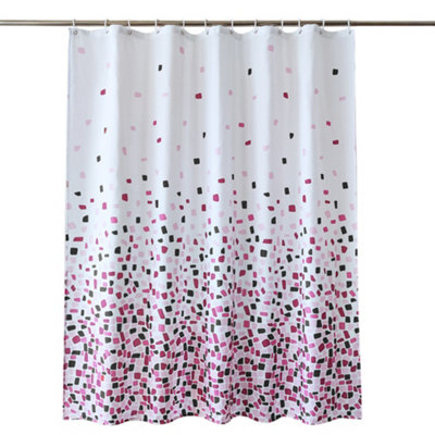 Neel Blue Mosaic Black Polyester Shower CurtainWater-Resistant Bathroom Curtain With 12 Hooks180X200Cm from B&Q