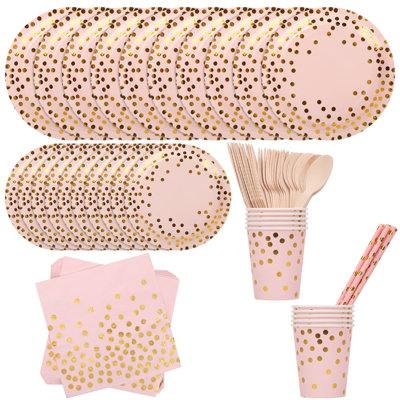 Neel Blue Polka Dot Party Tableware Disposable Dinnerware SetPink from B&Q