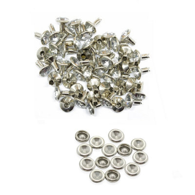 Neel Blue 8mm Diamante Rivets With Pins, Clear Crystal Rivets Rhinestone Studs, 10Pcs