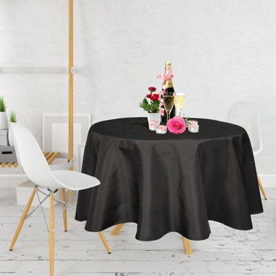 Neel Blue 108 Inch Round Linen TableclothPremium Polyester Dining Table CoverBlack from B&Q