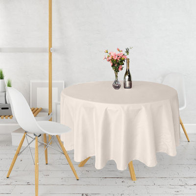 Neel Blue 132 Inch Round Linen TableclothPremium Polyester Dining Table CoverIvory from B&Q