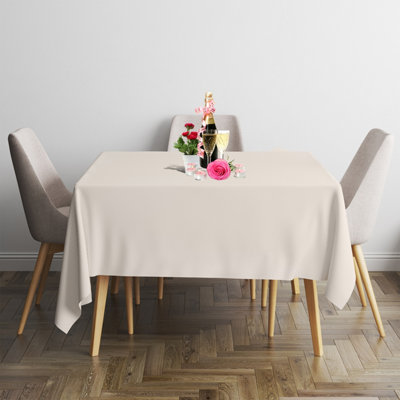 Neel Blue 90 X 90 Inch Square Linen TableclothPremium Polyester Dining Table CoverIvory from B&Q