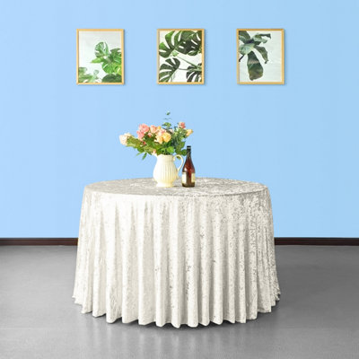 Neel Blue Diamond Velvet Round TableclothIvory 120 Inch from B&Q