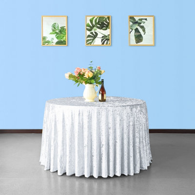 Neel Blue Diamond Velvet Round TableclothWhite 120 Inch from B&Q