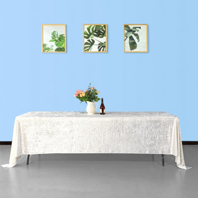 Neel Blue Diamond Velvet Rectangle TableclothIvory 90 Inch X 156 Inch from B&Q