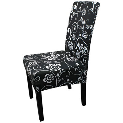 Neel Blue Floral Design Universal Dining Chair CoverBlackPack Of 1 from B&Q