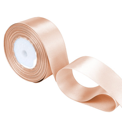 Neel Blue 25mm Peach Double Sided Satin Polyester Ribbon Roll25 Metres from B&Q