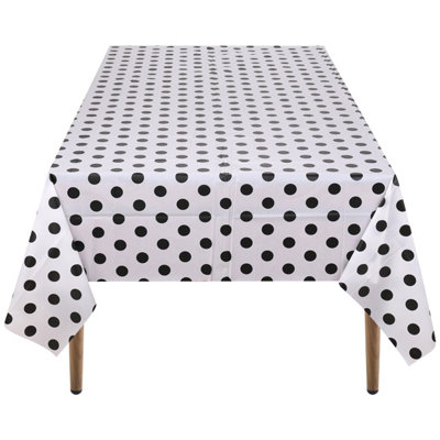 Neel Blue 54"x108" Plastic Tablecloth With Polka Dot Disposable Table CoverWhite from B&Q