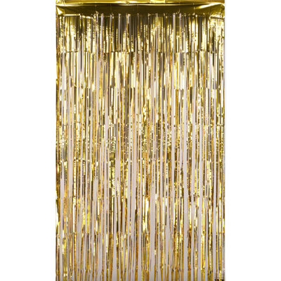Neel Blue Gold Metallic Tinsel Curtain Foil Fringe Backdrop Steamers1M X 3M from B&Q