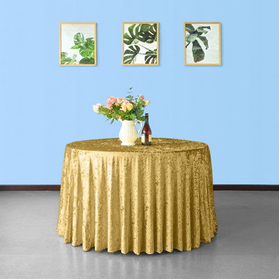 Neel Blue Diamond Velvet Round TableclothGold 108 Inch from B&Q