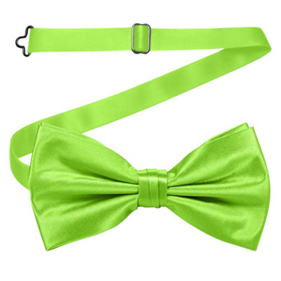 Neel Blue Men's Bow Ties Colourful Plain Solid Satin Polyester Adjustable Pre-TiesLime Green