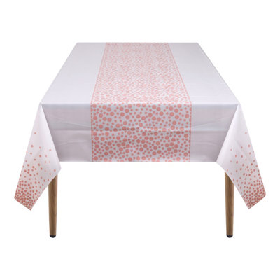 Neel Blue White Plastic TableclothRose Gold Polka Dot Printed Waterproof Table Cover54"x108" from B&Q