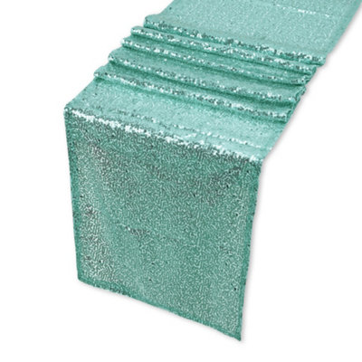 Neel Blue 11X108 Inch Shimmer Sequin Table Runner Glitter FabricMint from B&Q