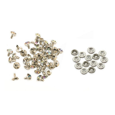 Neel Blue 8mm Diamante Rivets With Pins, Ab Crystal Rivets Rhinestone Studs, 10Pcs