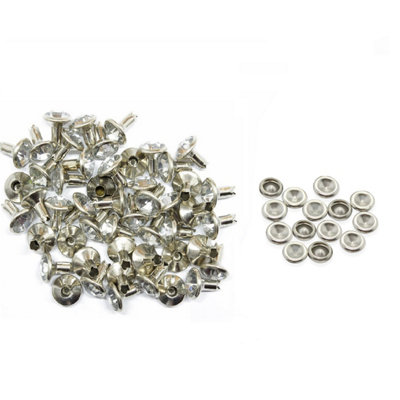 Neel Blue 7mm Diamante Rivets With Pins, Clear Crystal Rivets Rhinestone Studs, 10Pcs