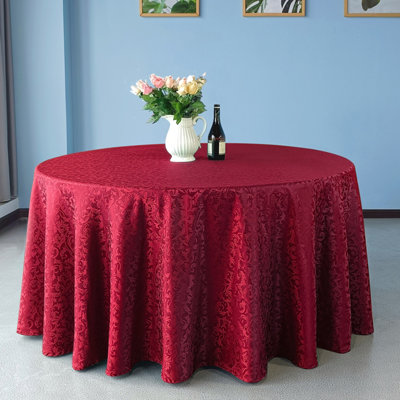Neel Blue 120" Round Damask TableclothScrolled Leaves Pattern Circular Linen Table CoverRed from B&Q