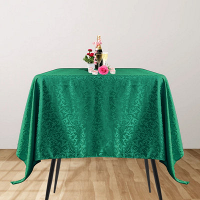 Neel Blue 90 X90 Inch Square Damask TableclothScrolled Leaves Pattern Circular Linen Table CoverGreen from B&Q
