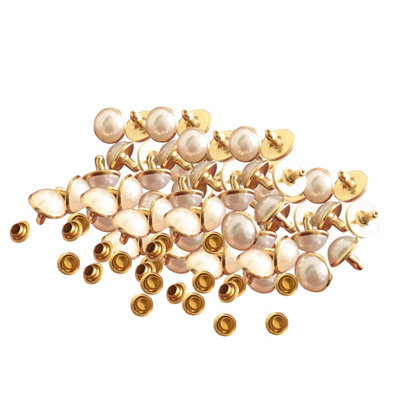 Neel Blue 8.5mm Pearl Rivets, Brass Leather Rivets With Gold Cap For Diy Crafts, Purses, Handbags, 50Pcs