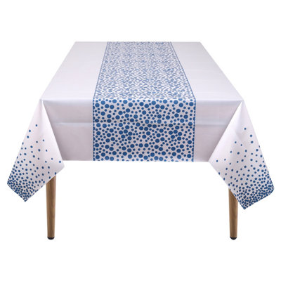 Neel Blue White Plastic TableclothSky Blue Polka Dot Printed Waterproof Table Cover54"x108" from B&Q