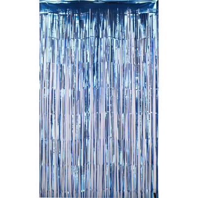 Neel Blue Blue Metallic Tinsel Curtain Foil Fringe Backdrop Steamers1M X 2M from B&Q