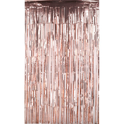 Neel Blue Rose Gold Metallic Tinsel Curtain Foil Fringe Backdrop Steamers1M X 2M from B&Q