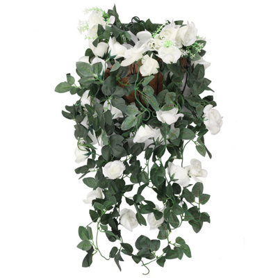 B&Q -  White Artificial Rose Flower Hanging Vines Silk Garland18 Flowers110Cm(3.6Ft)