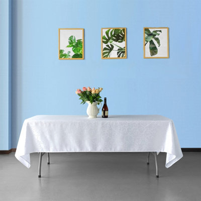 Neel Blue 70X144 Inch Rectangle Damask TableclothOverlay Branch Swirl PatternWhite from B&Q