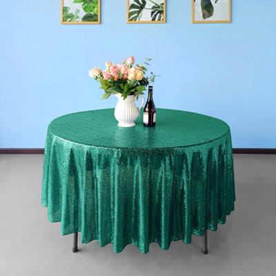 Neel Blue 70 Inch Round Sequin TableclothEmerald Green from B&Q
