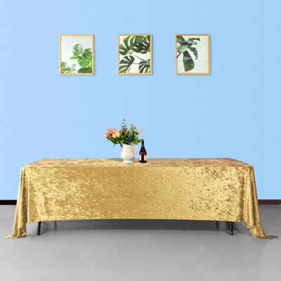 Neel Blue Diamond Velvet Rectangle TableclothGold 70 Inch X 144 Inch from B&Q